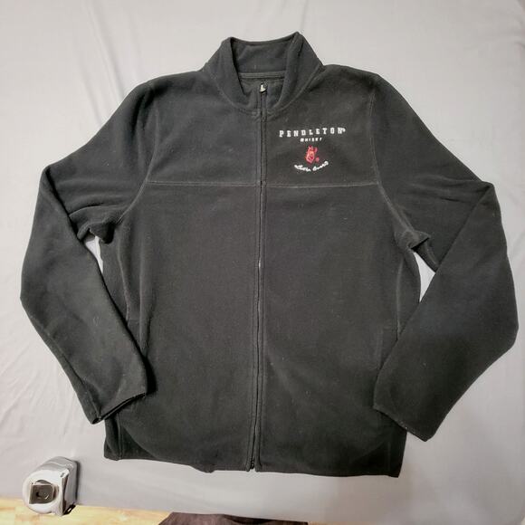 Black Pendleton Whisky Let’er Buck Fleece Zip Jacket Large Western Cowboy Rodeo - Picture 1 of 7